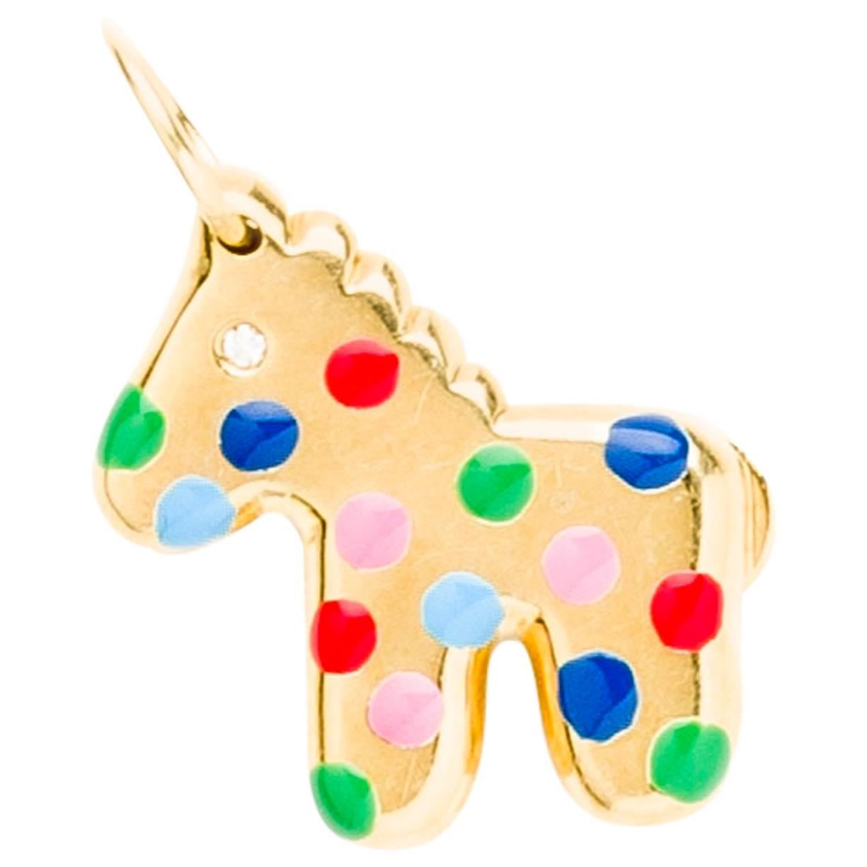 Solid Gold Horse Pendant With Enamel Polka Dots