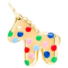 Solid Gold Horse Pendant With Enamel Polka Dots