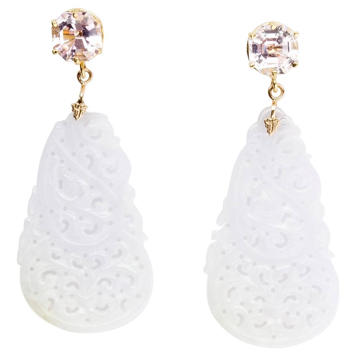 Morganite White Jade drop earrings