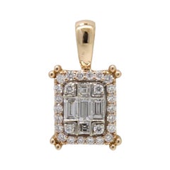 18K Small Illusion Set Baguette & Round Diamond Pendant