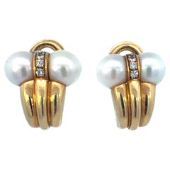Vintage Bulgari Pearls Diamonds Clip Earrings 18 Karat Yellow Gold