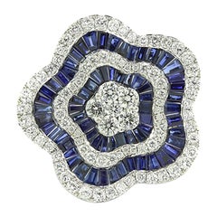 Sapphire Diamond Ring 11.65 Carat "The Flower" 18Kt White Gold handcrafted