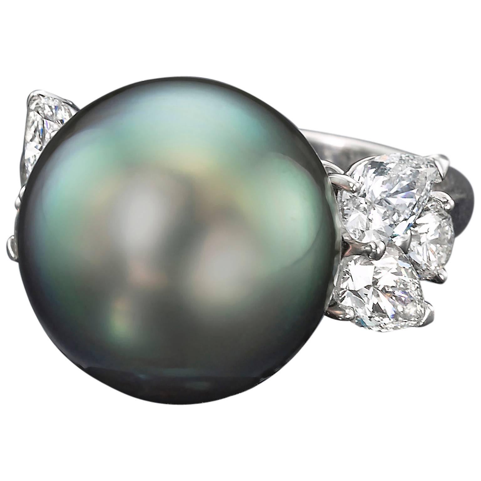 Tahitian Pearl Diamond Platinum Ring