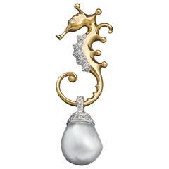 Angela Cummings Baroque Pearl Diamond Gold Seahorse Brooch