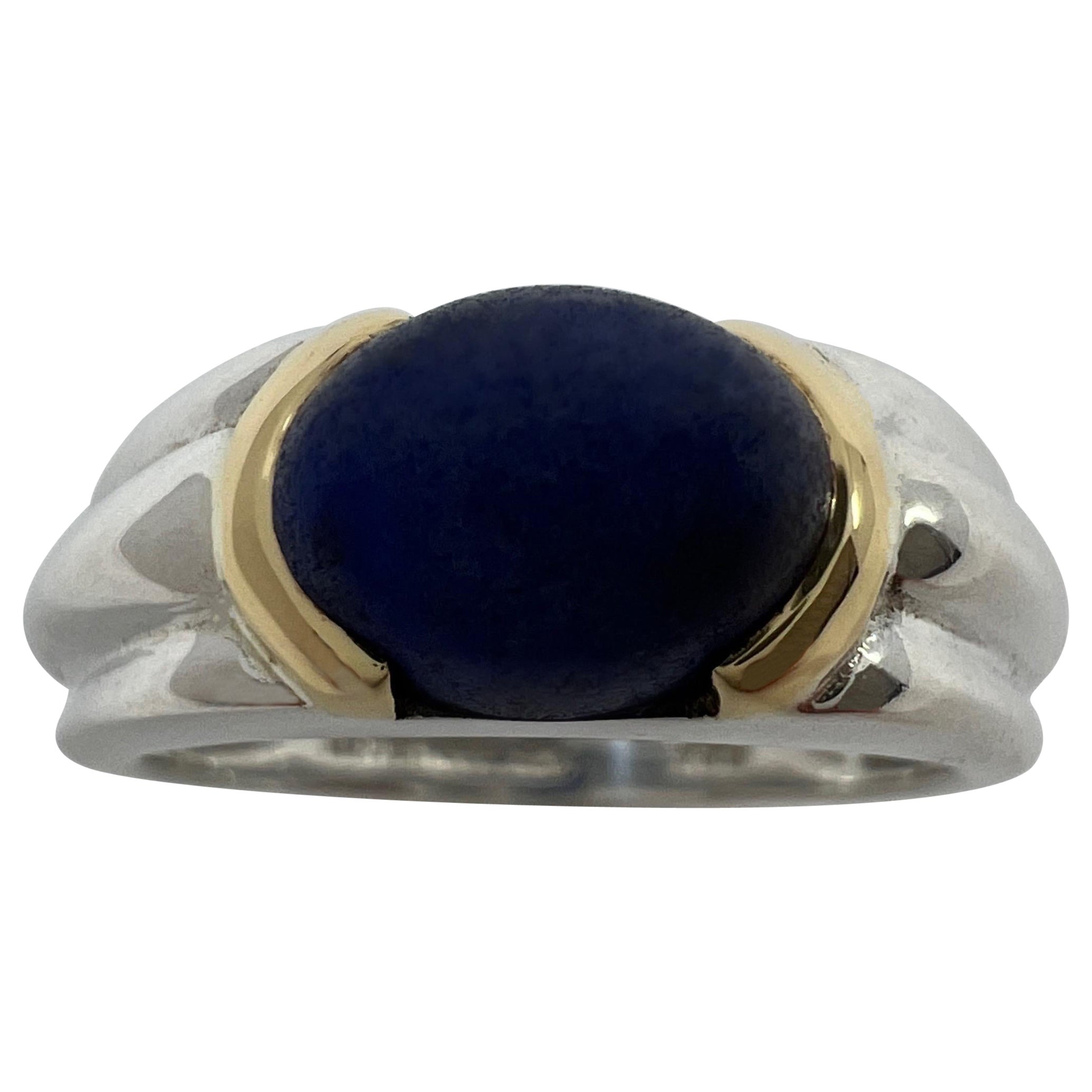 Tiffany & Co Blue Lapis Lazuli 18k Yellow Gold & Silver Solitaire Cabochon Ring