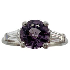 1.20ct Vivid Lilac Purple Spinel & Diamond Platinum Round Cut Three Stone Ring