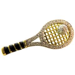 Retro Tennis Racquet with Diamond Ball Enamel Gold Awesome Quality Pendant Charm