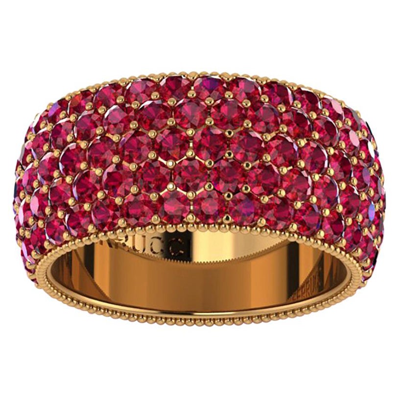 4.60 Carat Red Ruby wide band 18 Karat Yellow Gold For Sale