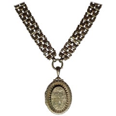 Antique Victorian locket pendant book collar chain necklace