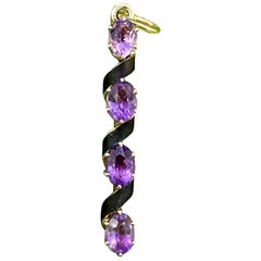 Art Deco Amethyst-Emaille-Lavaliere-Halskette mit Anhänger, antik, 14 Karat Gold