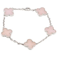 Van Cleef & Arpels Pink Opal Vintage Alhambra 5 Motif White Gold Bracelet