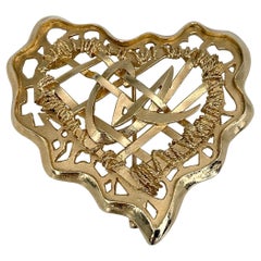 1990s Antique Christian Lacroix Gold Tone Openwork Design CL Heart Pin Brooch