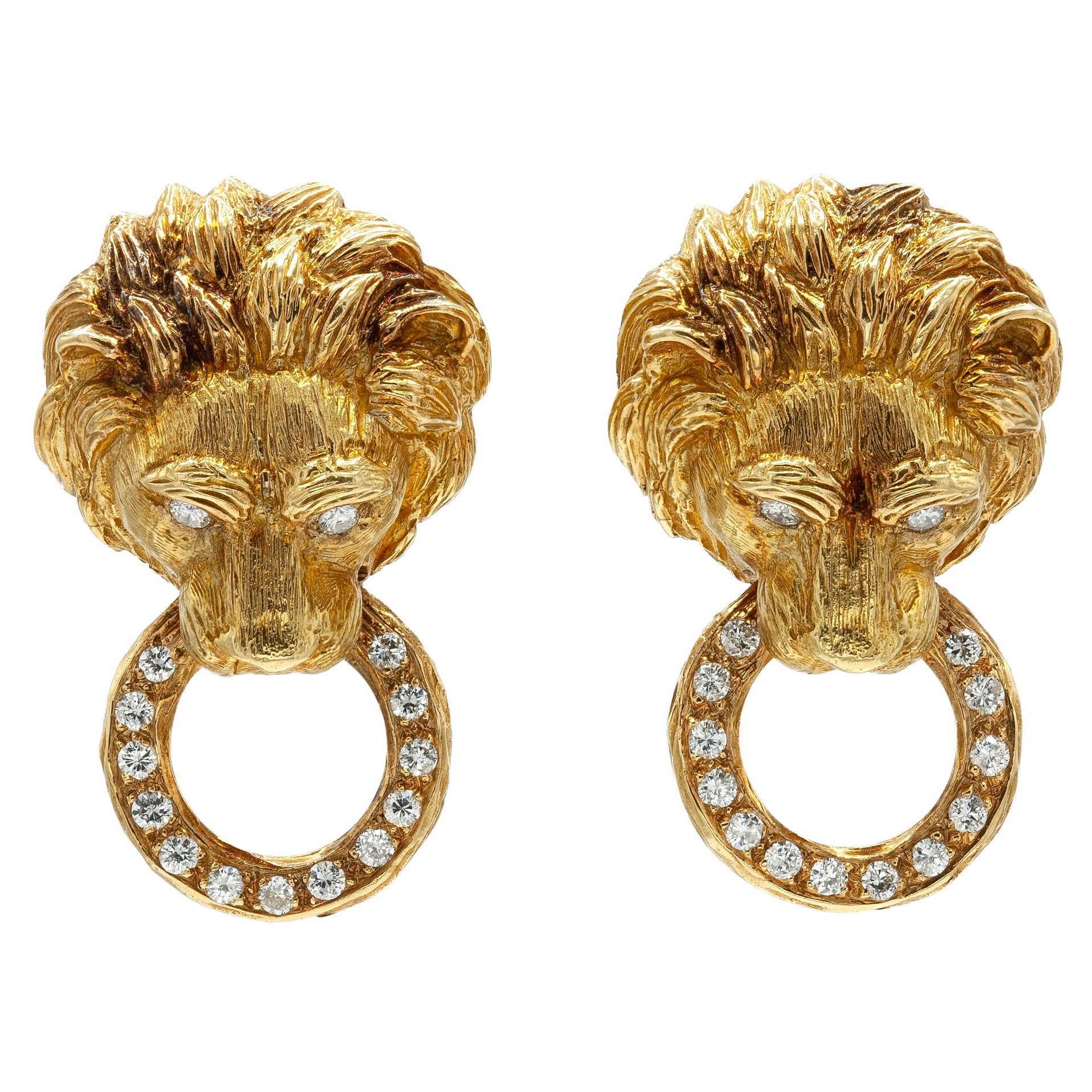 Van Cleef & Arpels Lion Head Diamond Door Knocker Earrings For Sale