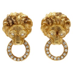Van Cleef & Arpels Lion Head Diamond Door Knocker Earrings