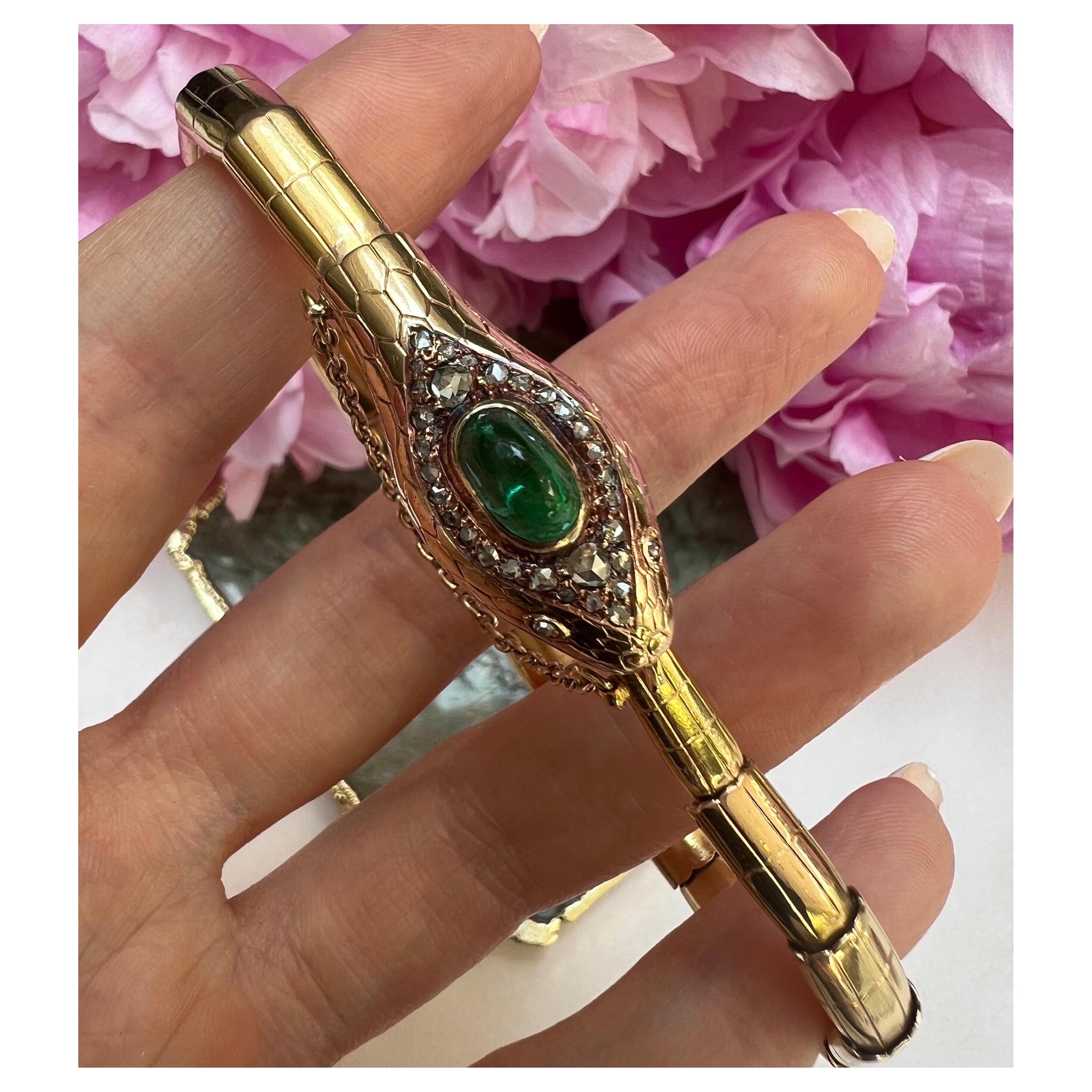 Victorian Emerald Snake Bracelet For Sale