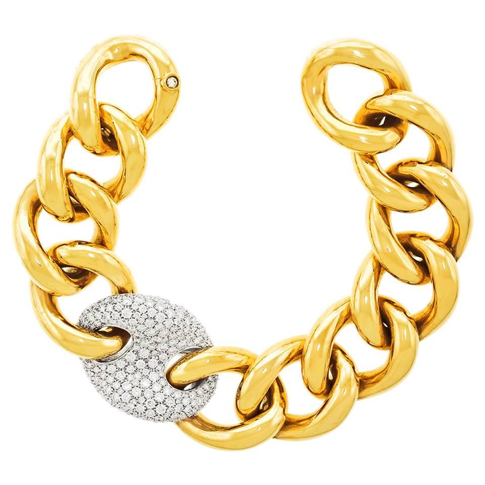 Stunning Bucherer Gold Bracelet with Diamond Pave Link