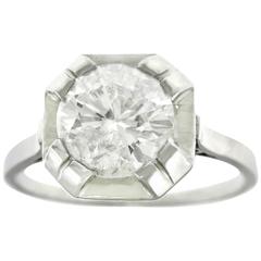 French Modernist 2.28 Carat GIA Diamond and Platinum Ring