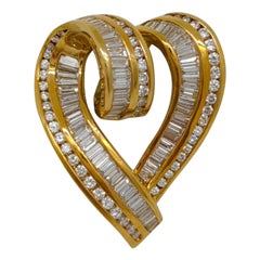 Estate Charles Krypell Heart Shape Pendant with Diamonds in 18K Yellow Gold