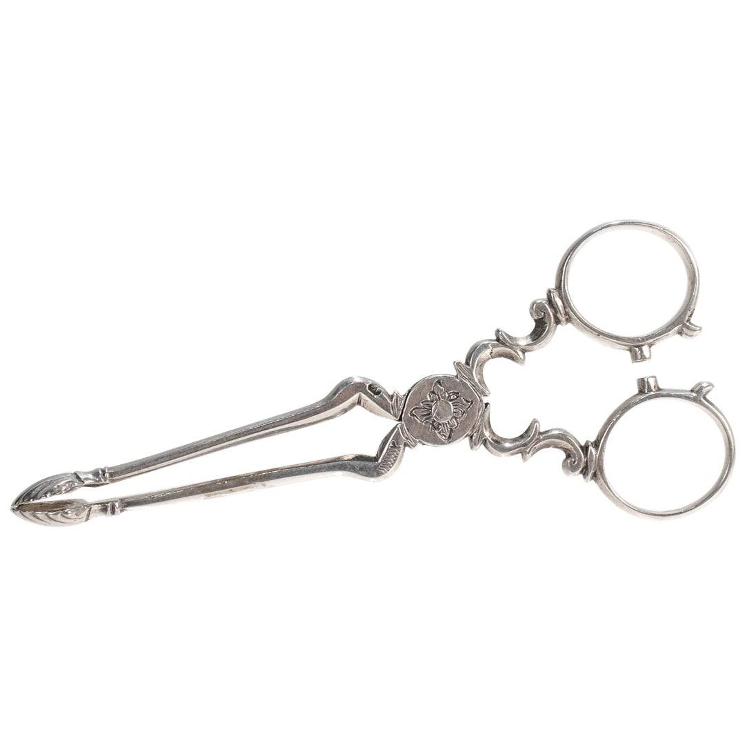 Pair of Antique Continental 12 Loth Silver Sugar Tongs or Nips For Sale