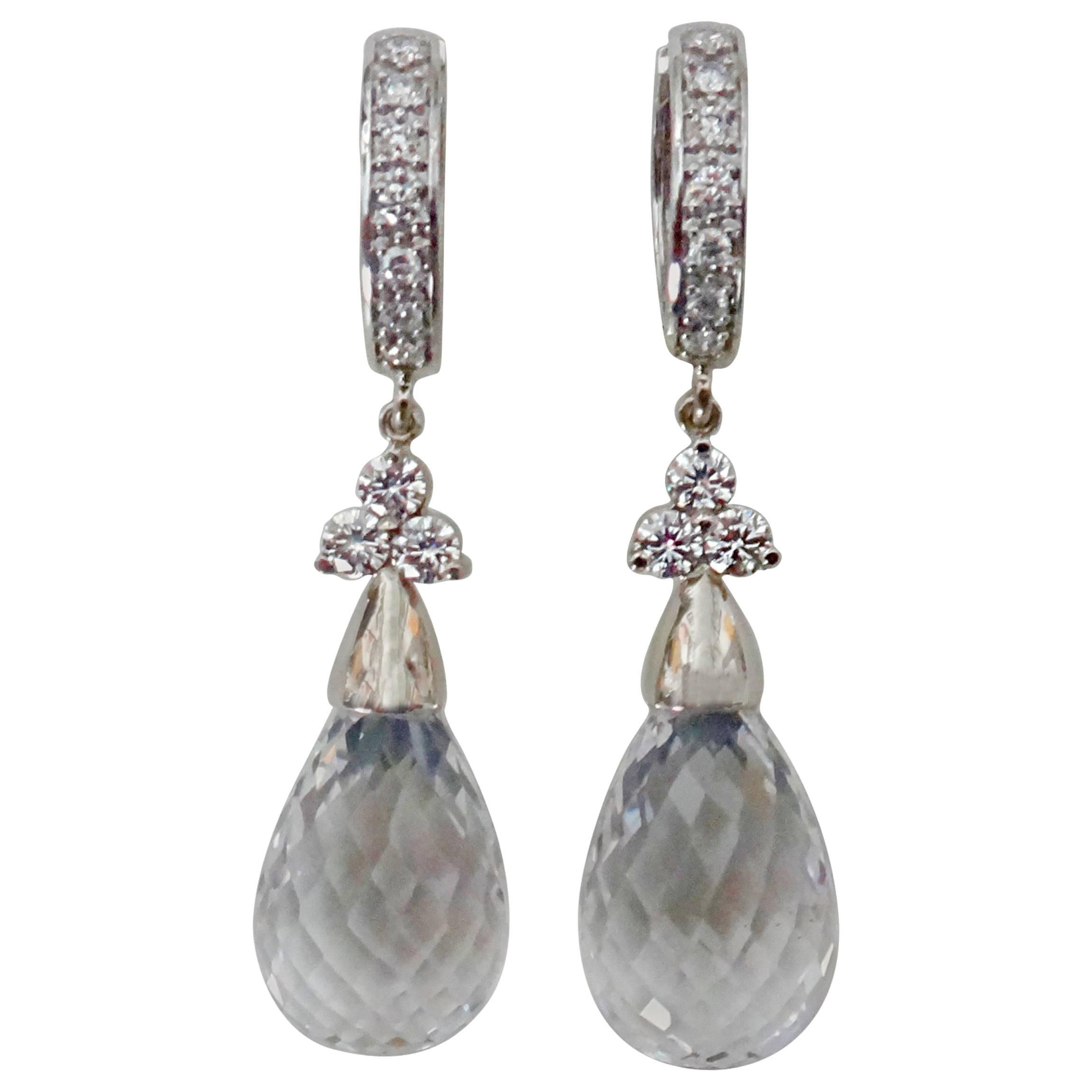 Rock Crystal Briolette Diamond White Gold Dangle Earrings