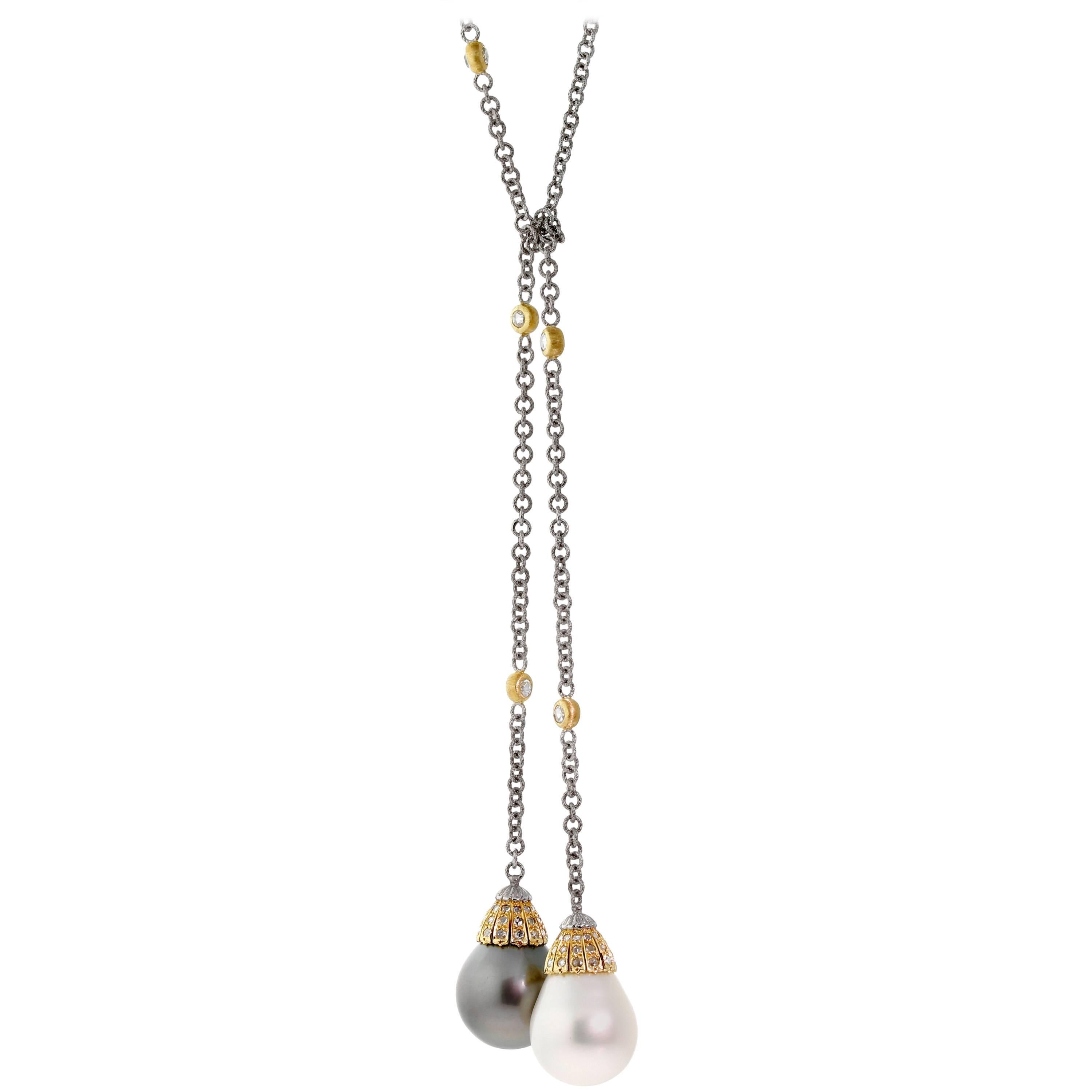 Buccellati South Sea Pearl Diamond Lariat Necklace