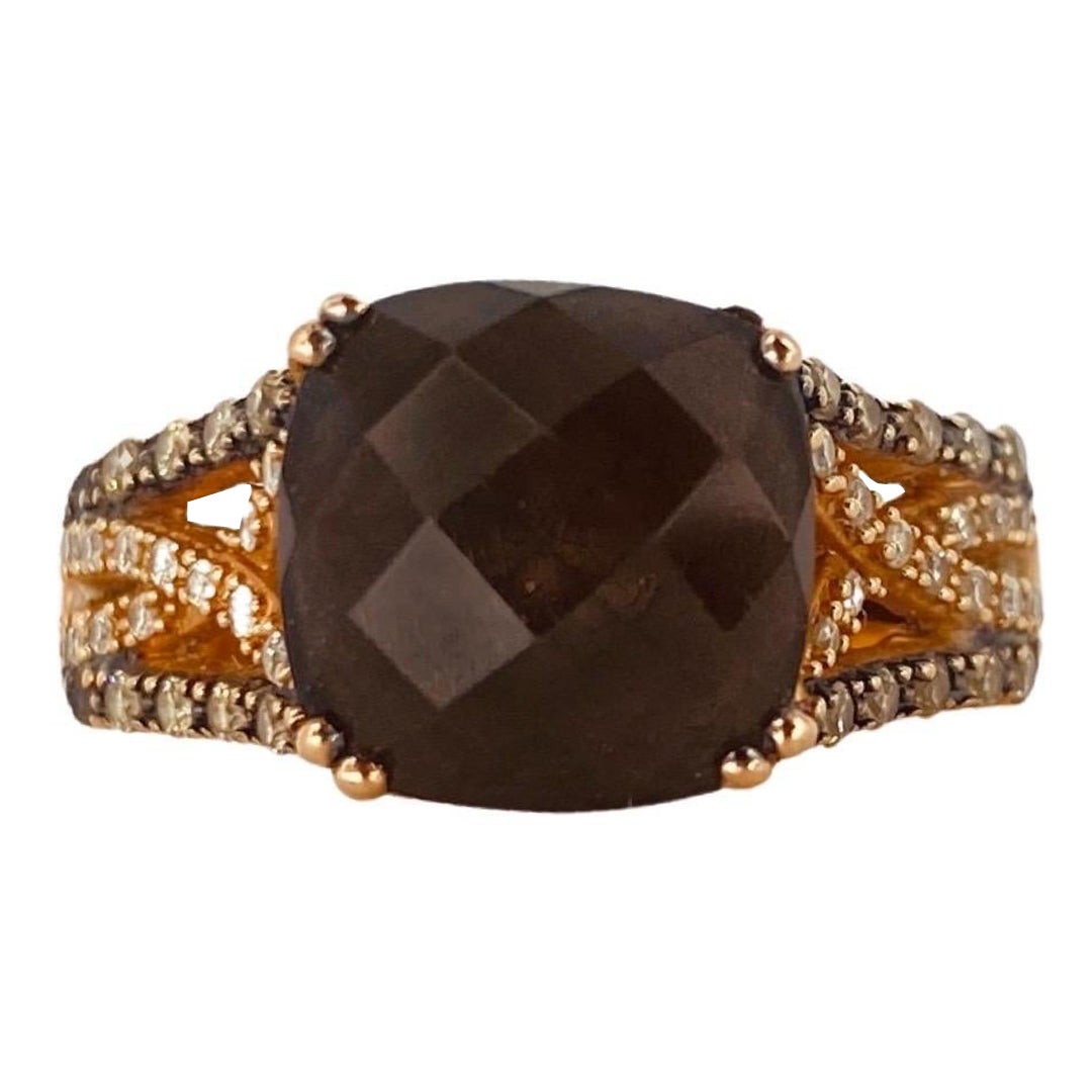 LeVian 4.23tcw Chocolate Smokey Quartz and Diamonds Ring 14k Rose Gold For Sale