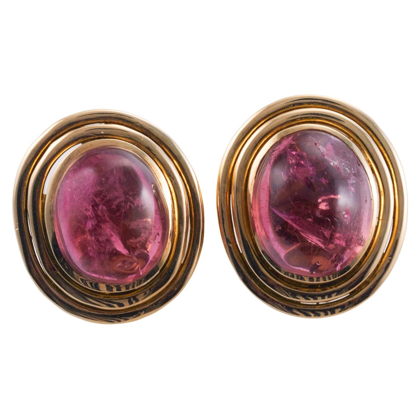Leo de Vroomen Pink Tourmaline Cabochon Gold Earrings