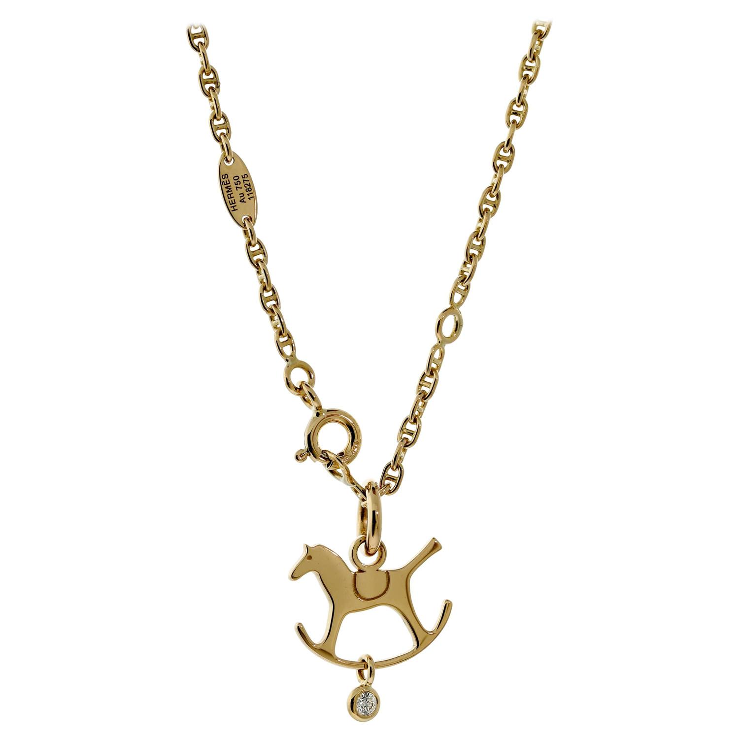 Hermes Diamond Horse Gold Necklace For Sale at 1stdibs
