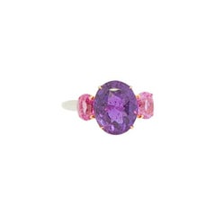 GIA Pinkish Purple Oval Shape Sapphire Ring in Platinum & 18K Rose Gold
