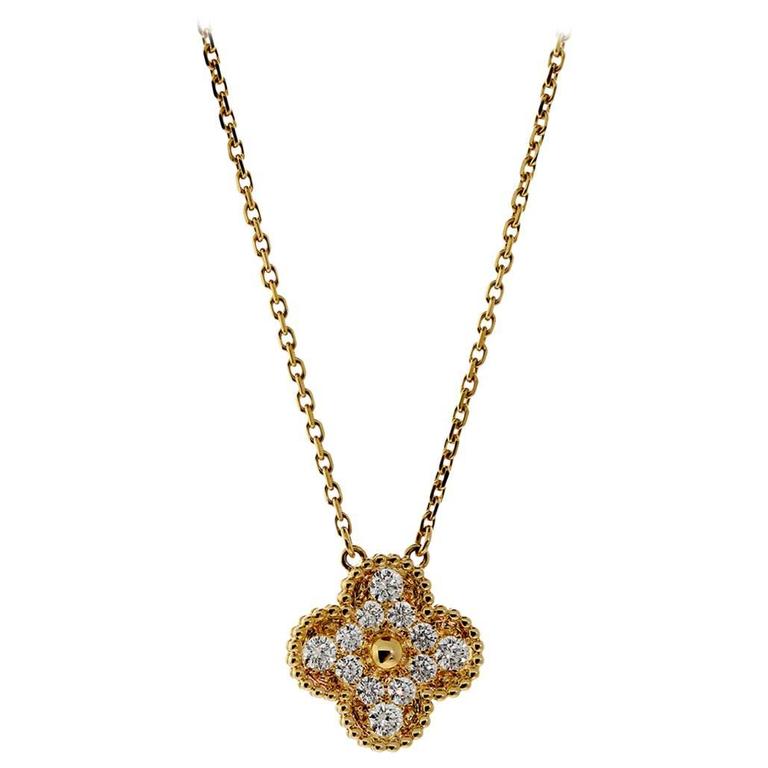 Van Cleef and Arpels Diamond Gold Vintage Alhambra Necklace at 1stDibs ...