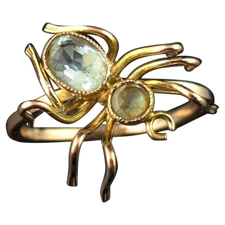 Antique Spider conversion ring, 9k gold, Spinel and paste 