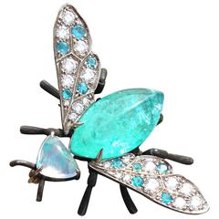 Paraiba Tourmaline Diamond Silver Gold Bee Pin 6