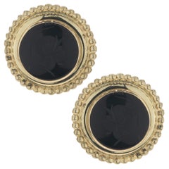 14 Karat Yellow Gold Vintage Black Onyx Intaglio Earrings