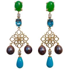 Chrysoprase Zircon Diamond Black Pearl Sleeping Beauty Turquoise Dangle Earrings 11
