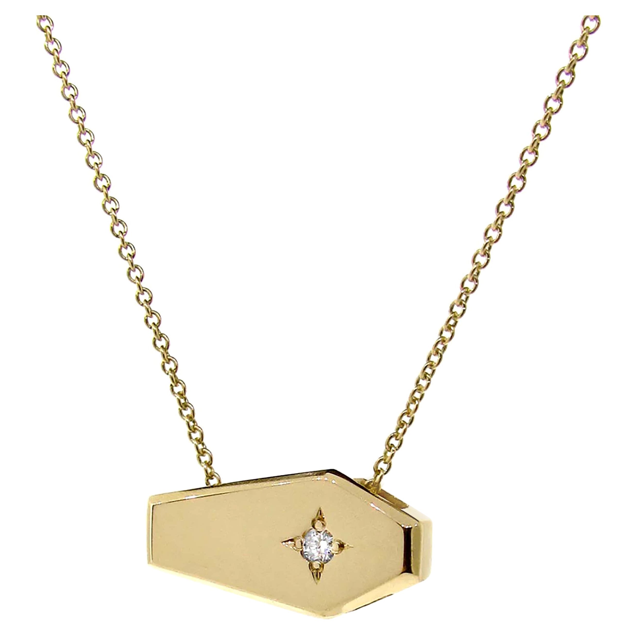 Yellow Gold Diamond Coffin Necklace For Sale