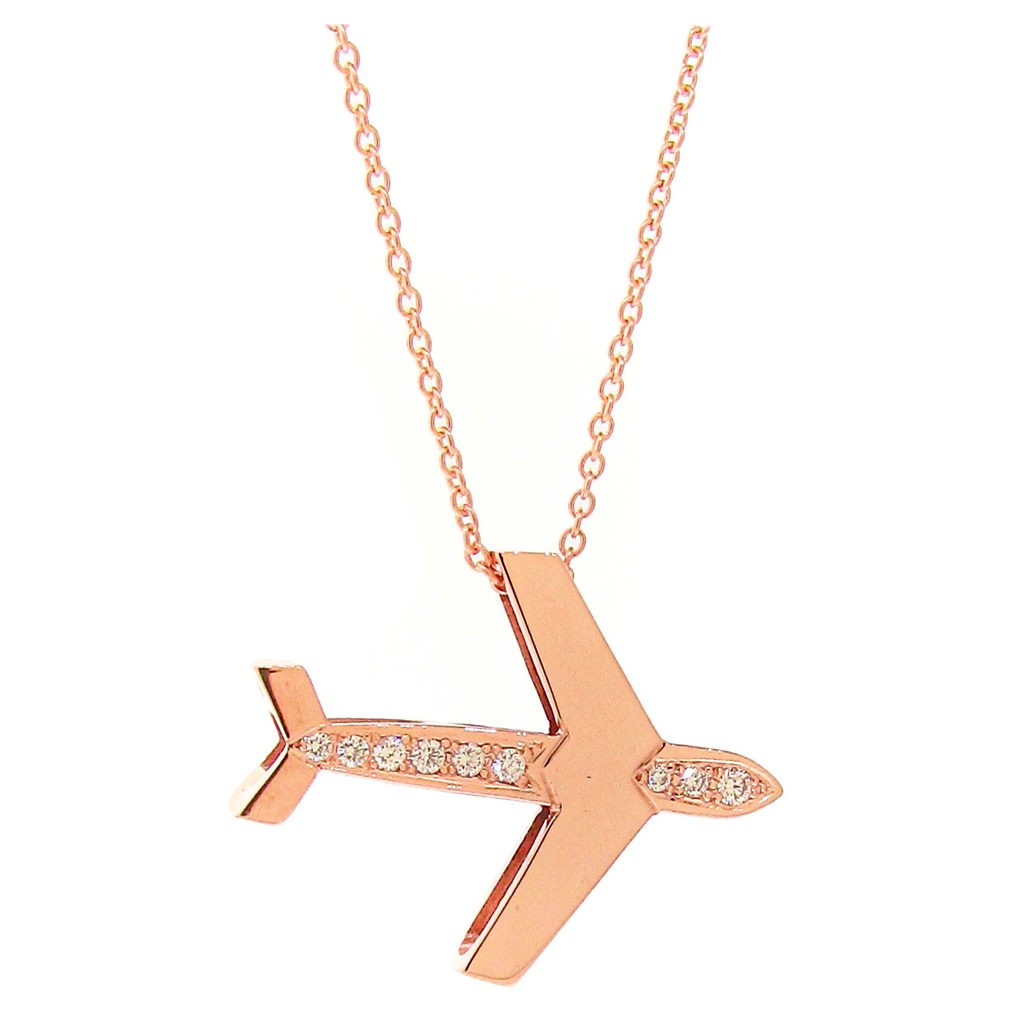 Rose Gold Diamond Airplane Necklace For Sale
