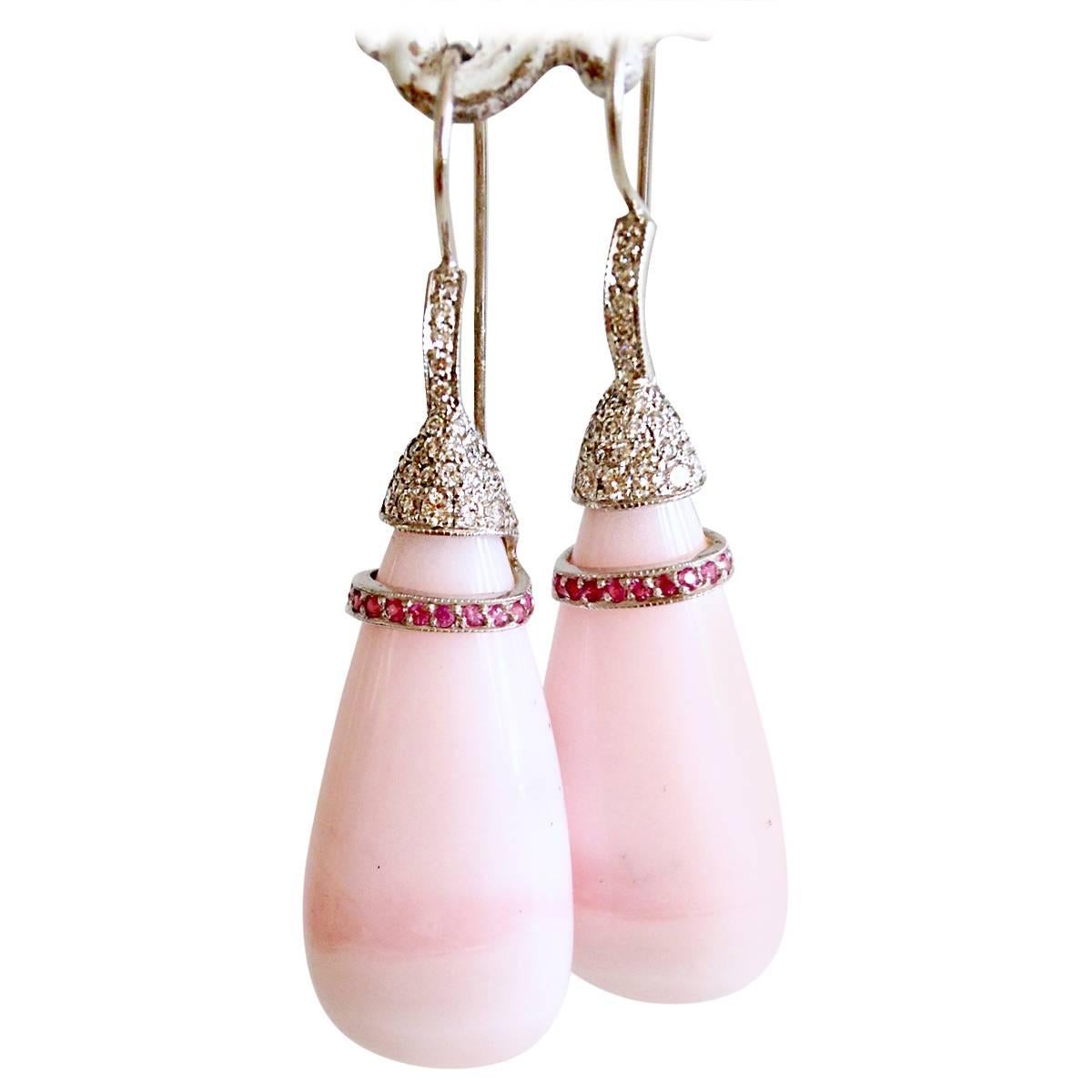 Susan Lister Locke 86.4ct Pink Ice Cream Opal Earrings with Sapphires & Diamonds For Sale