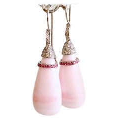 Susan Lister Locke 86.4ct Pink Ice Cream Opal Earrings with Sapphires & Diamonds