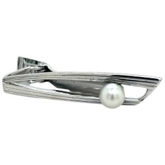 Used Mikimoto Estate Akoya Pearl Mens Tie Clip 7 mm Sterling Silver 