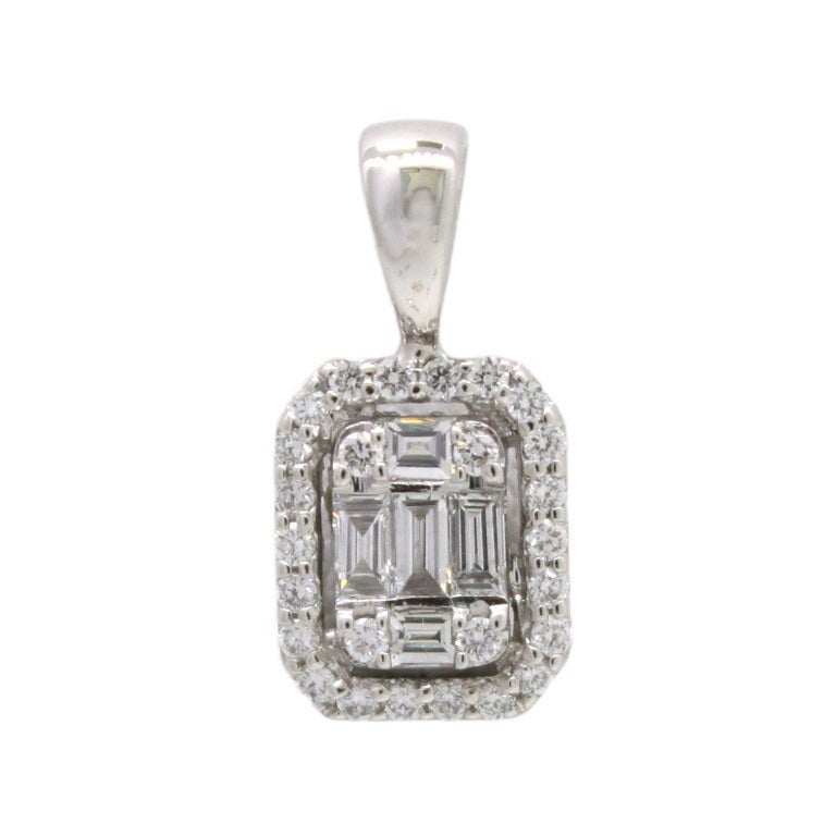 The Artisan-Crafted Baguette and Round Diamond Pendant For Sale