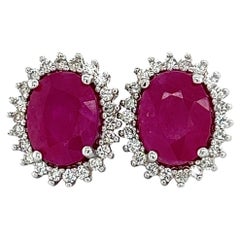 Natural Ruby Diamond Stud Earrings 14k W Gold 5.74 TCW Certified 