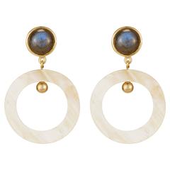 Fouche Labradorite Horn Brass Hoop Earrings