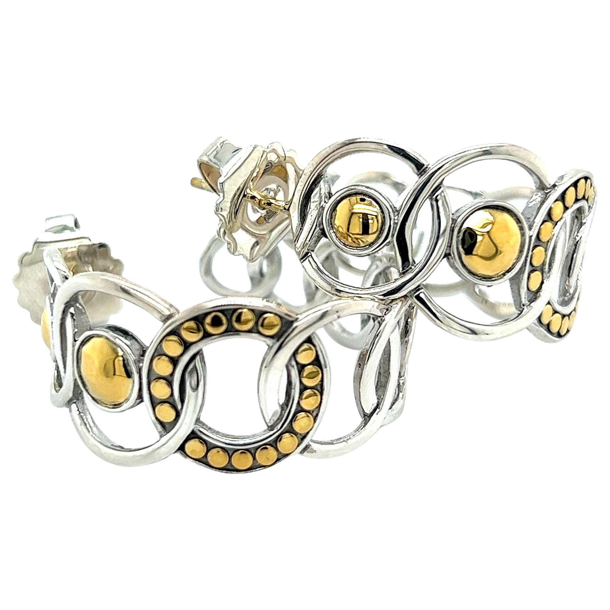 John Hardy Estate Hoop Earrings 22k Gold + Silver  For Sale