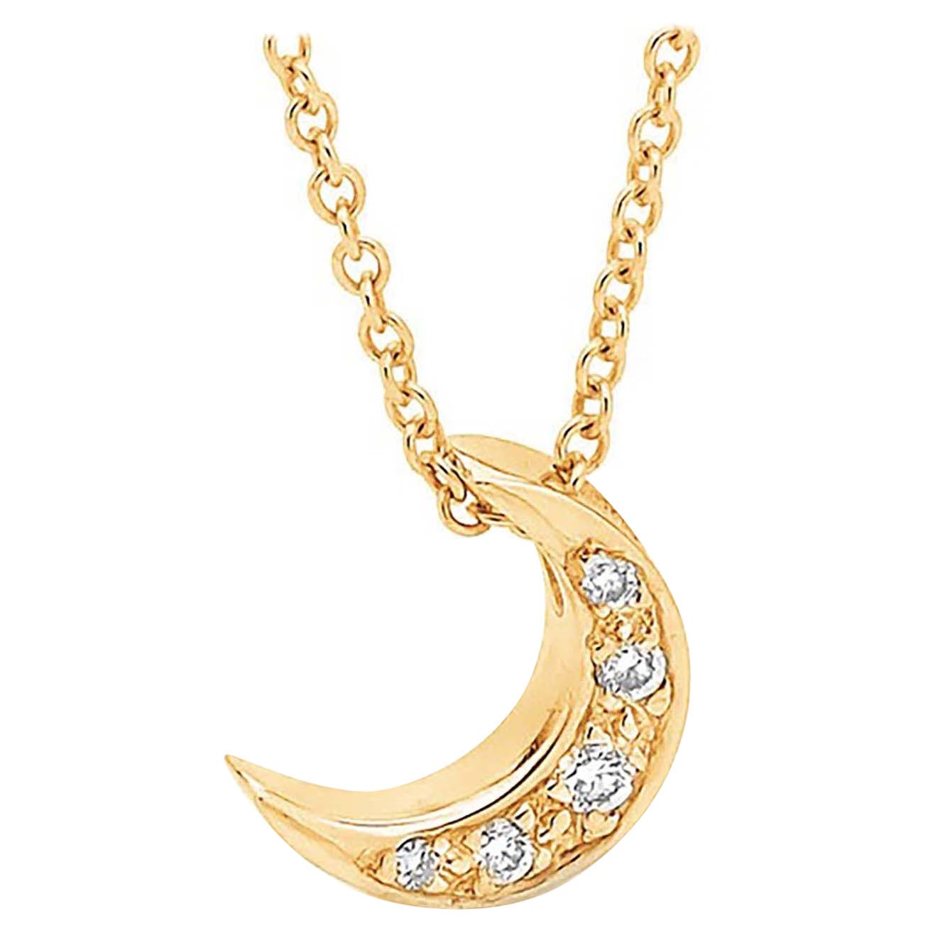 Yellow Gold Small Diamond Crescent Moon Necklace  For Sale