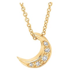 Yellow Gold Small Diamond Crescent Moon Necklace 