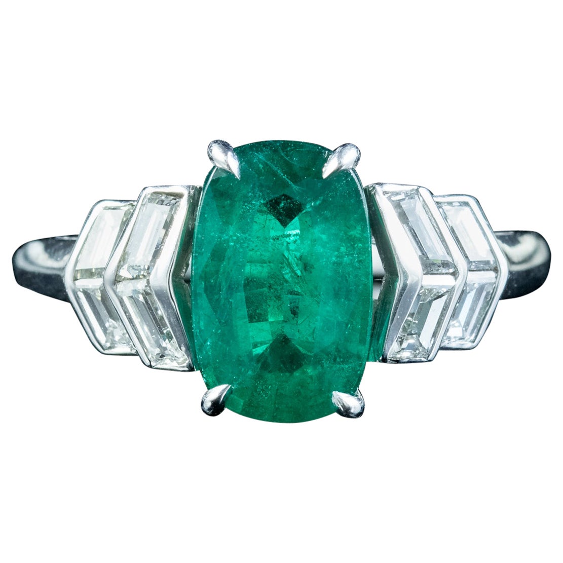 Art Deco Emerald Diamond Ring 1.67ct Emerald With Cert  For Sale