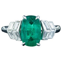 Antique Art Deco Emerald Diamond Ring 1.67ct Emerald With Cert 