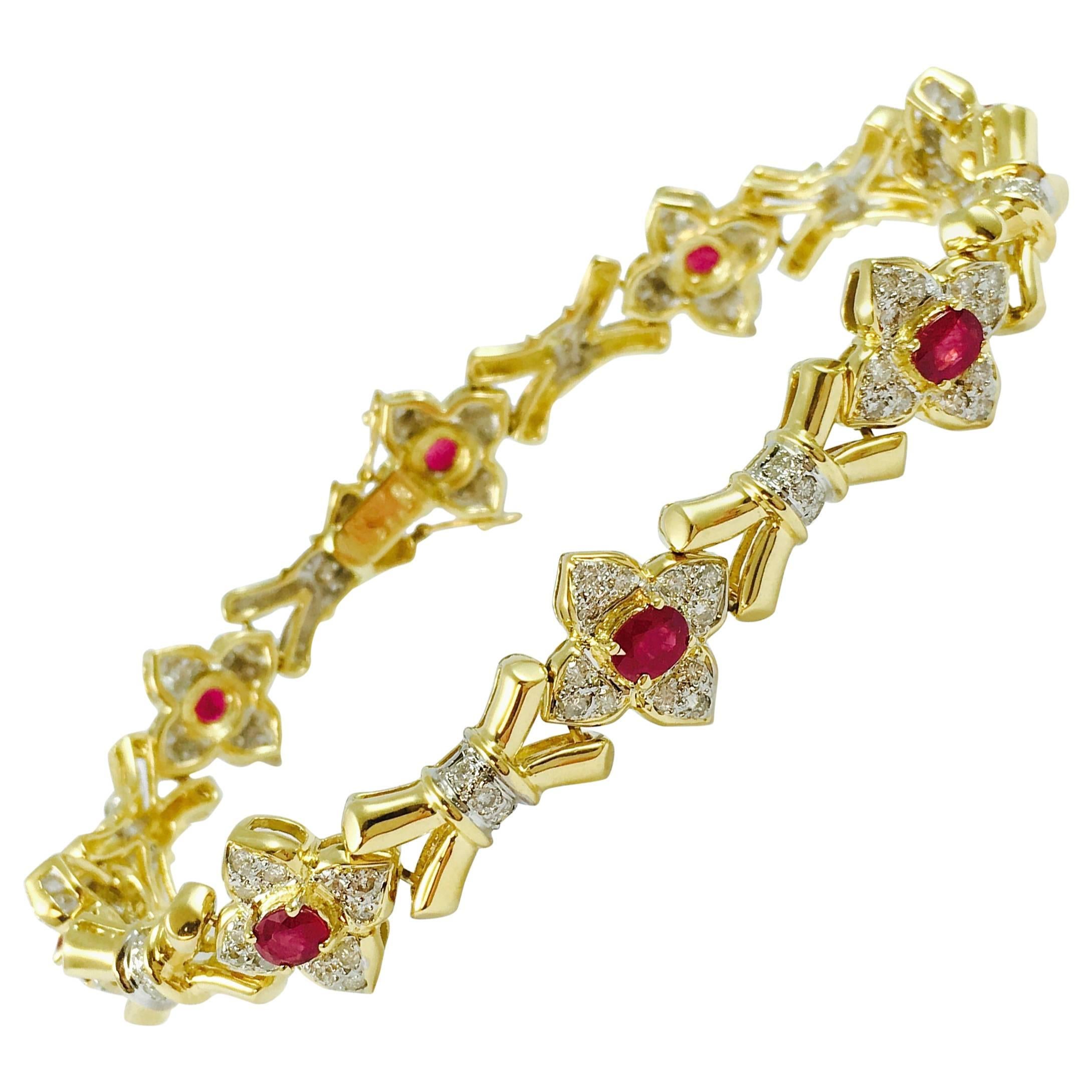 Ruby and Diamond Yellow Gold Bracelet For Sale