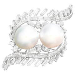 Vintage South Sea Pearl and 4.16ct Diamond Platinum Brooch Circa 1950