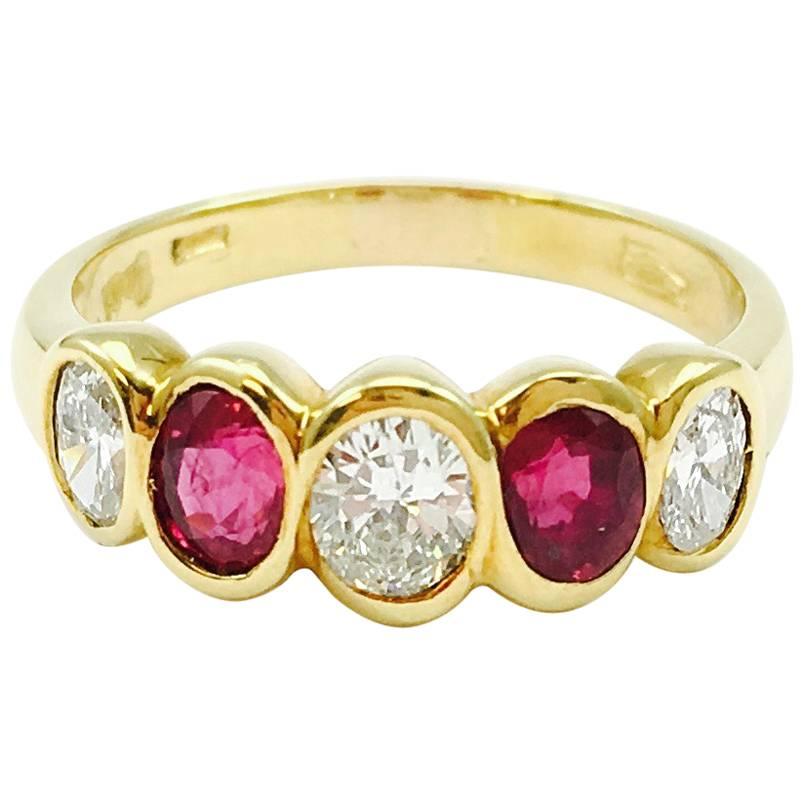 Damiani Ruby Diamond Five-Stone Gold Band Ring